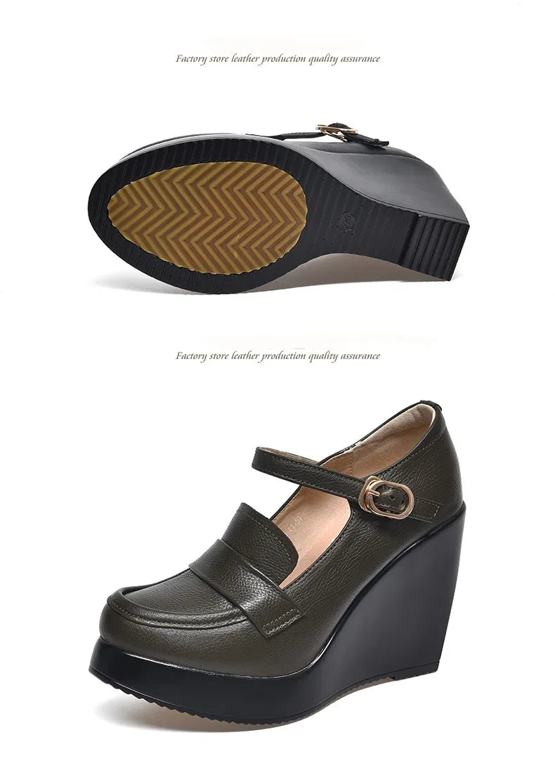 GKTINOO 2025 Wedges Women Shoe Spring Autumn Slip-On High Heels Round Toe Genuine Leather Casual Ladies Platform Shoes Woman