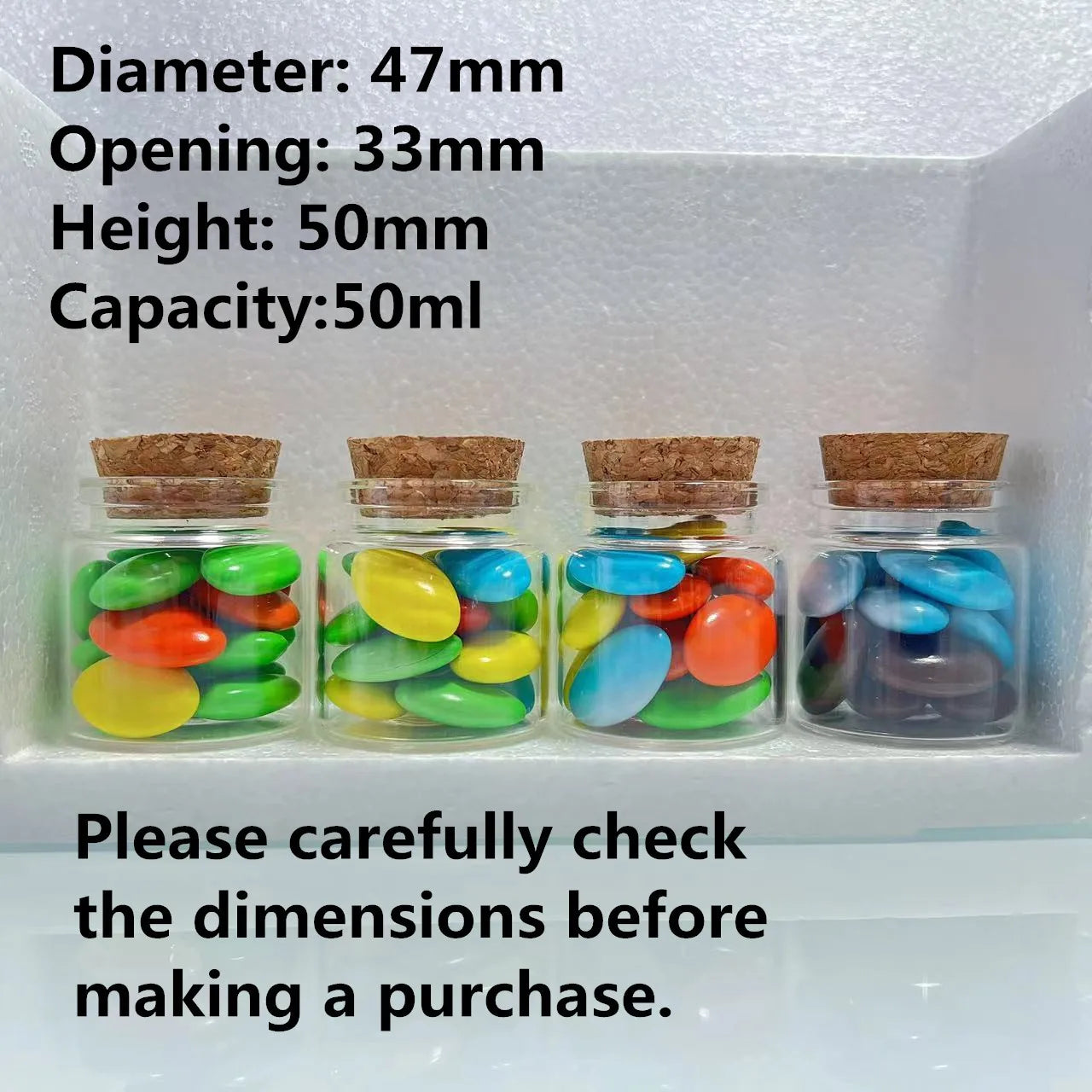 6pcs 12pcs 33x47x50mm Glass Bottles Clear Drifting Christmas Small Cork Stoppers Wedding Jars Birthday Party 50ml Wishing Bottle