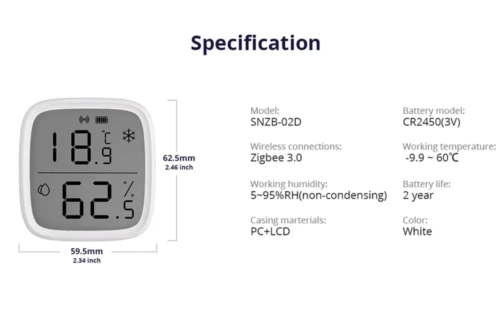 SONOFF SNZB 02D Zigbee Temperature Humidity Sensor SNZB-02D with LCD Screen for EWeLink SONOFF ZigBee Bridge Alexa Alice