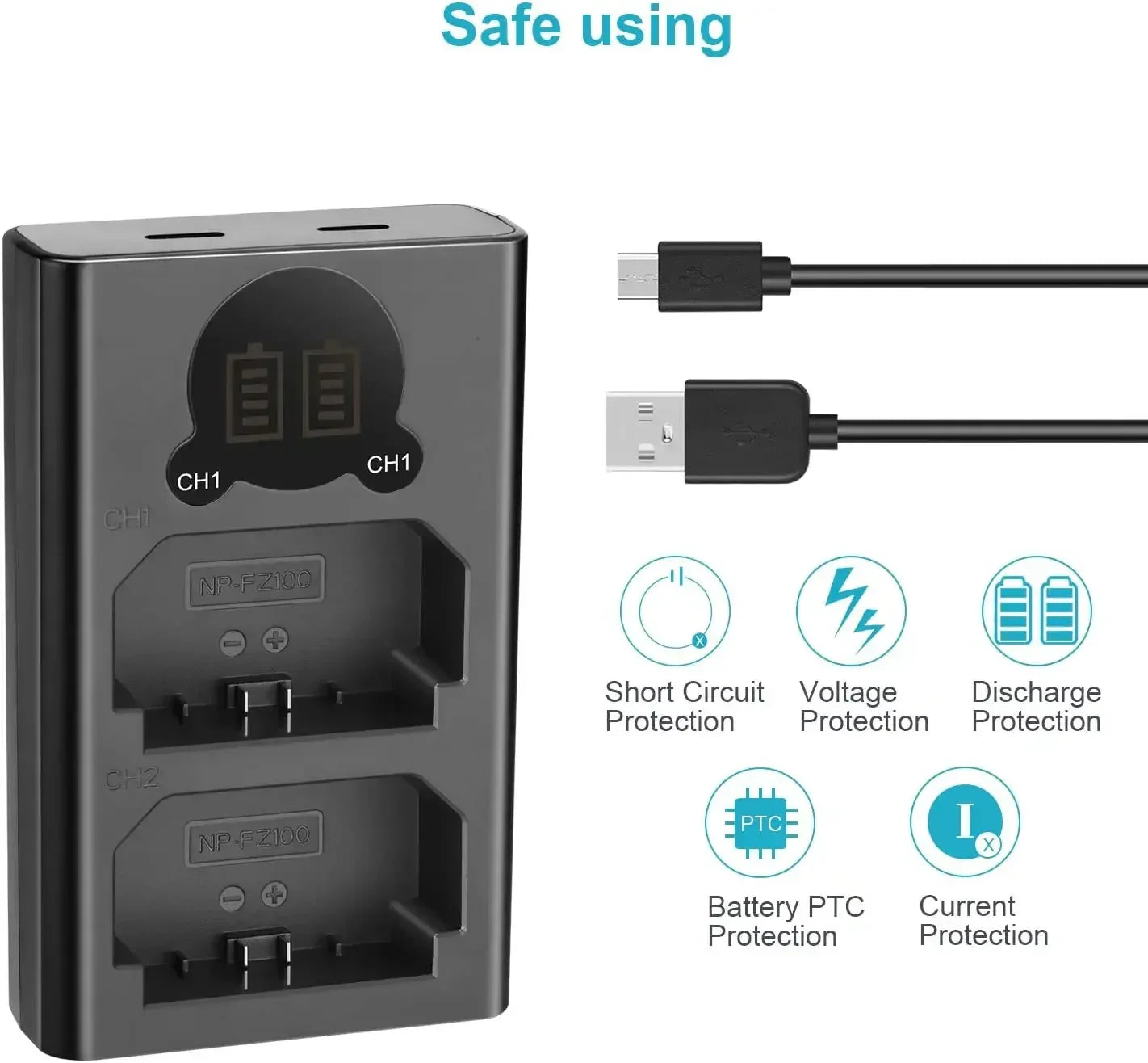 Dual Camera Battery Charger for Sony NP-FW50 FZ100 BX1 Canon LP-E6 E8 E17 NB-13L fuji NP-W235 W126 Nikon EN-El15 EL25 Panasonic
