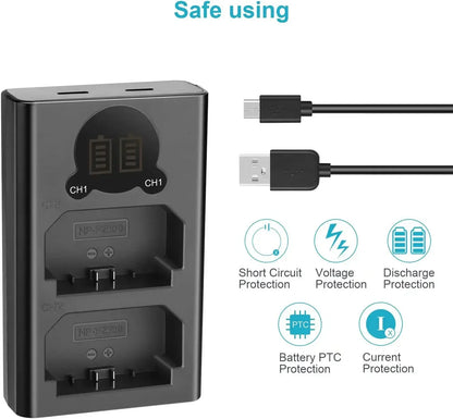 Dual Camera Battery Charger for Sony NP-FW50 FZ100 BX1 Canon LP-E6 E8 E17 NB-13L fuji NP-W235 W126 Nikon EN-El15 EL25 Panasonic