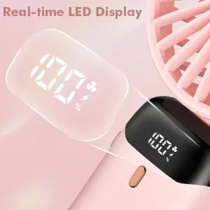 Handheld Fan,Foldable Desk Desktop Type-C Rechargeable Fans with Lanyard and Base, Mini Fan with LED Display 4000mAh