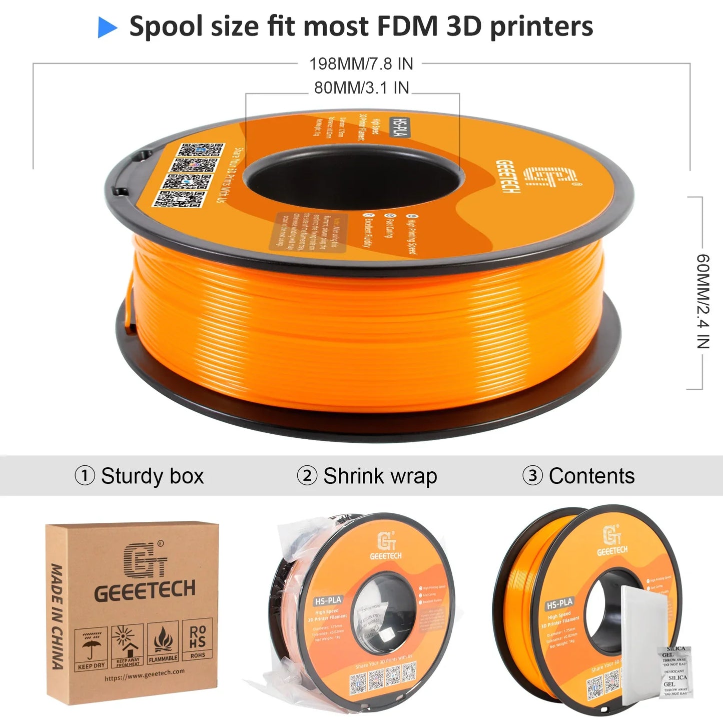 GEEETECH High-Speed PLA Filament 1.75mm 1kg 1 spool,Better Liquidity, Fast Curing, HS-PLA High-Speed 3D Printing Filament