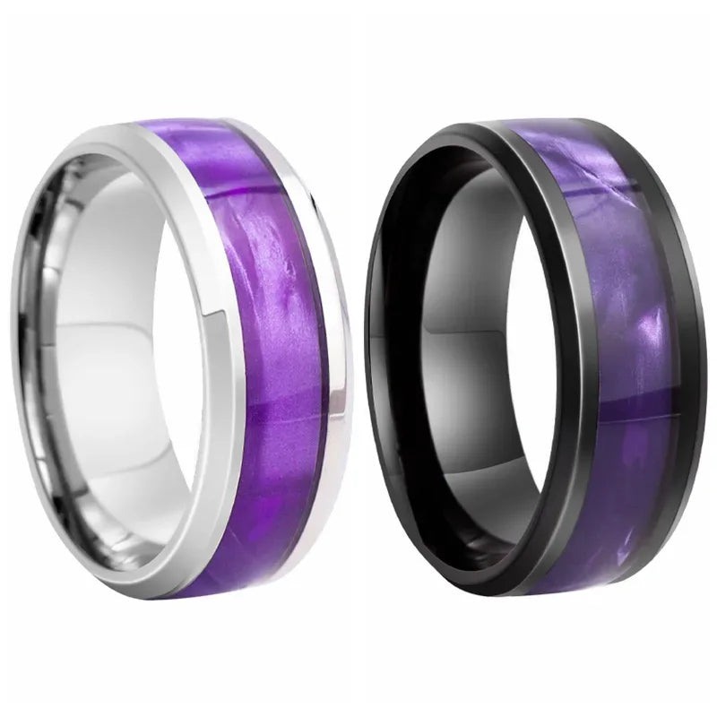 Elegant Purple Titanium Steel Couple Rings Fashion Jewelry for Women Men Valentine's Day Gift Sizes 6-13