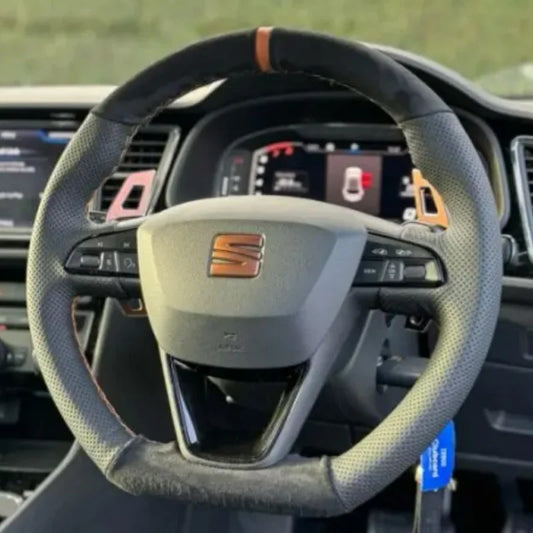 DIY copper stripe suede Car Steering Wheel Cover for Seat Leon FR CUPRA Ibiza Alhambra Line Arona Ateca Toledo 2014-2020 by PDG ibma