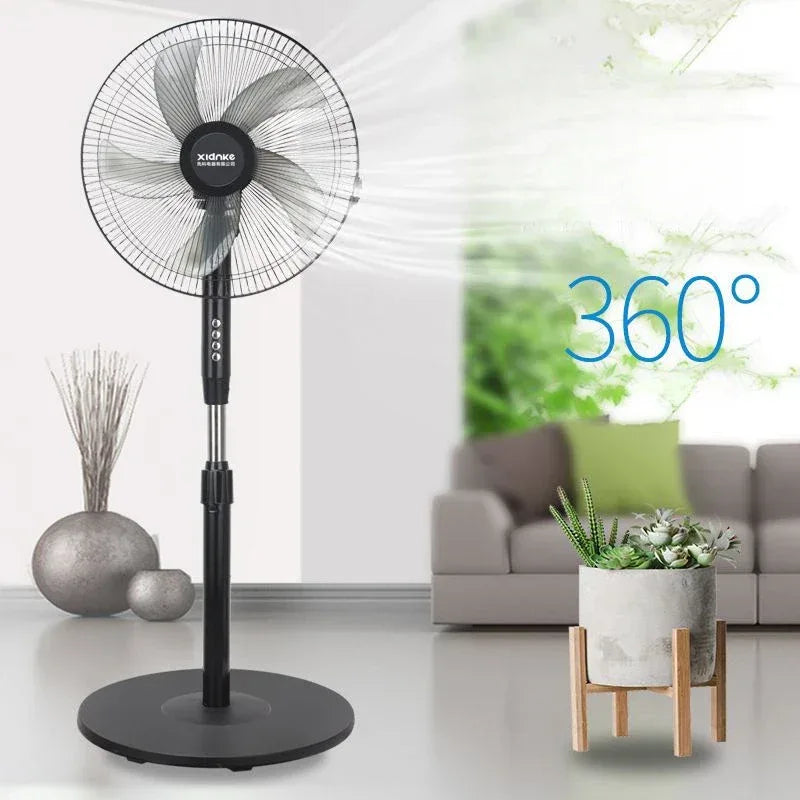 Household Silent Remote Control Standing Fan-5-Blade Powerful Oscillating Fan with Energy-Saving Motor, Adjustable Height
