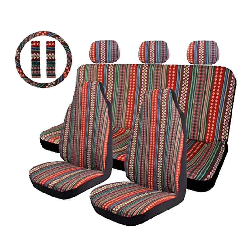 AUTO PLUS Car Seat Covers Set Baja Saddle Blanket Weave Universal Fit Most Car Seat Protection Steering Wheel Cover Protector by PDG ibma