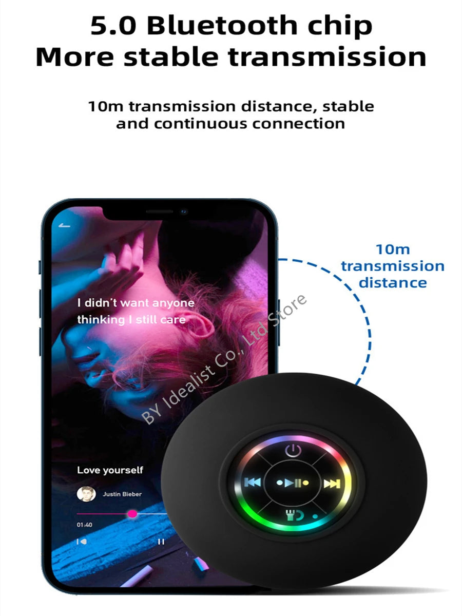 2025 Waterproof Wireless Led Bluetooth Speaker Large Suction Cup Bathroom Mini Portable Speakers Outdoor Sport Stereo Speakers