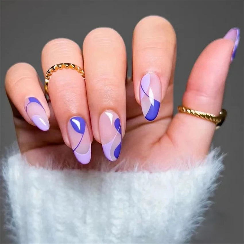 24Pcs Manicure Wearable Fake Nails Ballerina Removable Coffin Fake Nails Finished Women Girls Almond False Nails Art Decoration