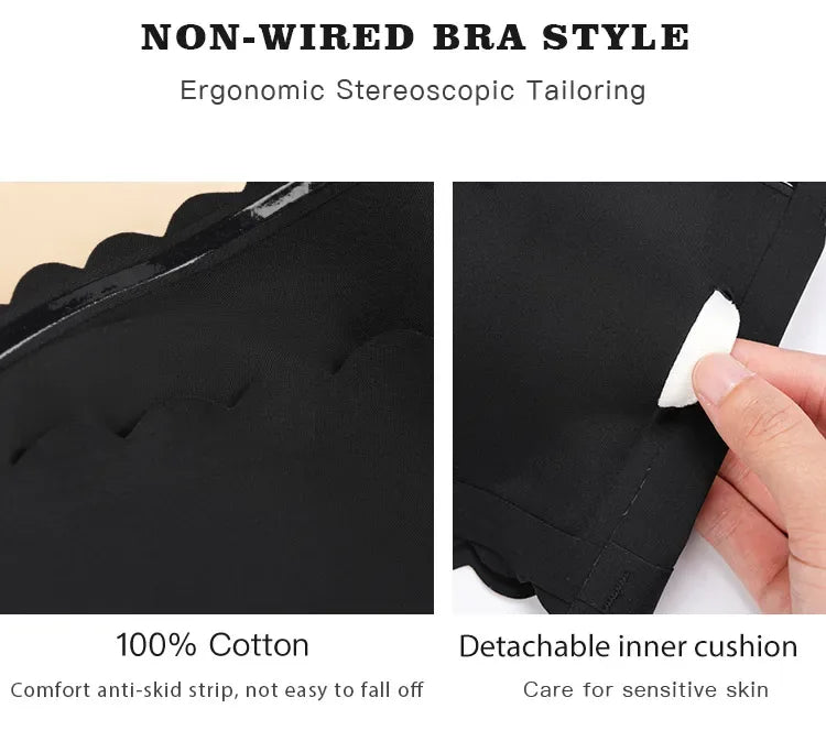 Hot Sale New Design Effective Slip-proof Scallop Side One Piece Bralette Padded Ice Silk Seamless Strapless Bra For Women