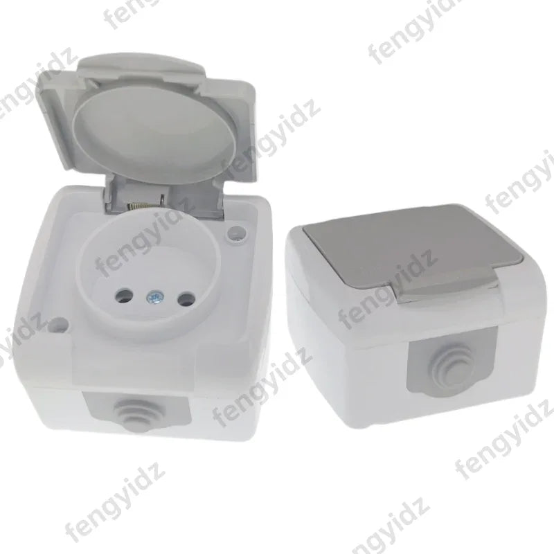 1P Surface-Mounted Single-Unit Wall Panel Household 16A European Standard Two-Hole Socket With Cover Waterproof And Splash-Proof