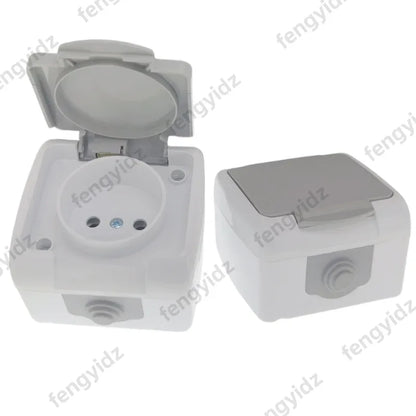 1P Surface-Mounted Single-Unit Wall Panel Household 16A European Standard Two-Hole Socket With Cover Waterproof And Splash-Proof