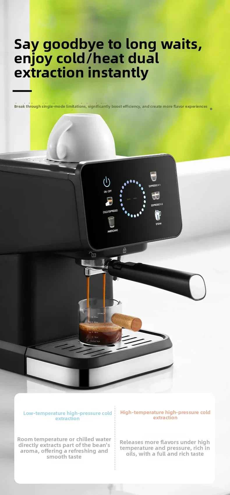 20Bar Pressure, Dual Brew (Hot/Cold), Smart Touchscreen, Milk Frother, Fast Heating, Energy Saving - Perfect for Home Baristas