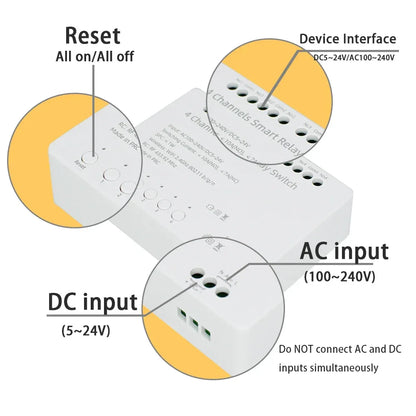 【4 Channel Smart Relay】Tuya WiFi+RF433 DIY Module AC 100-240V/DC 5-24V Alexa Remote Timer Switch for LED Light Home Automation