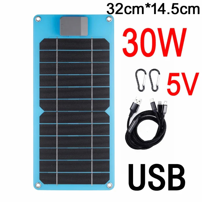 Solar Panel 20W-100W USB Type-C Waterproof Outdoor Hiking Camping Portable Battery Mobile Phone Charging Bank Charging Panel 5V