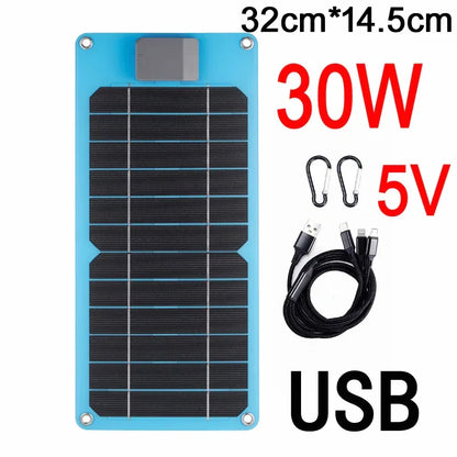 Solar Panel 20W-100W USB Type-C Waterproof Outdoor Hiking Camping Portable Battery Mobile Phone Charging Bank Charging Panel 5V