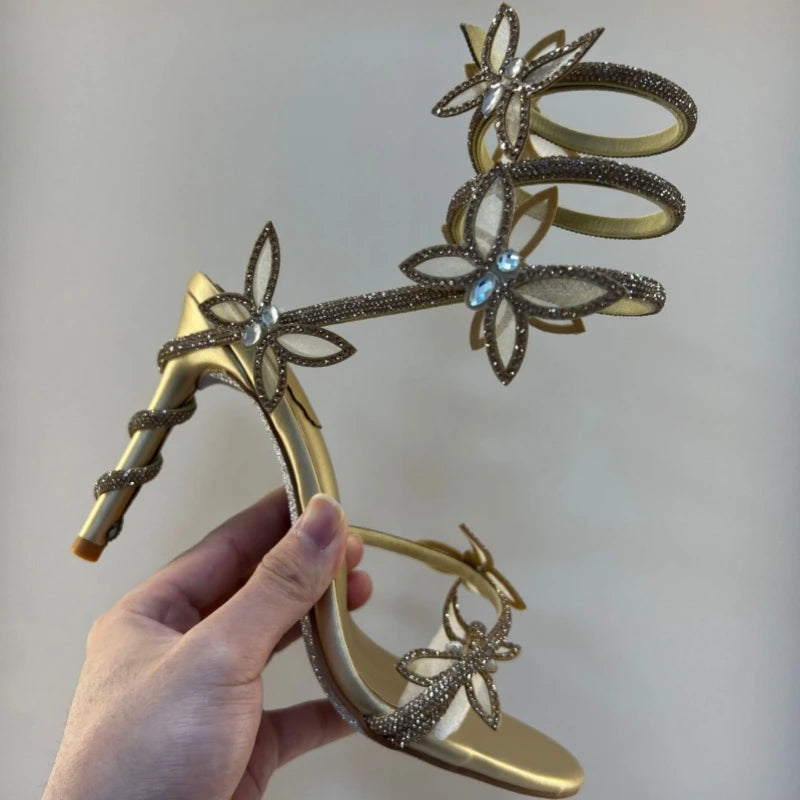 New Spring and Summer Women's High-heeled Sandals Snake-shaped Butterfly Diamond Flower Stiletto Heel Sandals High Heels