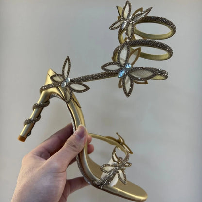 New Spring and Summer Women's High-heeled Sandals Snake-shaped Butterfly Diamond Flower Stiletto Heel Sandals High Heels