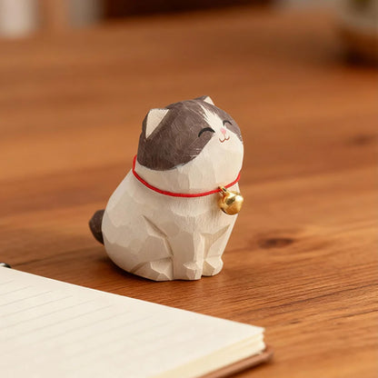 Cute Cat Animals Figurine Decorative Wooden  Ornament Kitten Statue Calico Golden gradient cat Home Office Desk Car Decor Gift