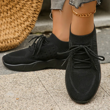 Women's Comfortable Breathable Knitted Sneakers Plus Size Low Cut Flat Casual Sports Shoes for Women 2024 Spring New Arrivals