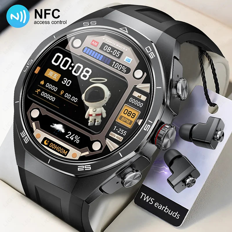 LIGE 2 In 1 Smart Watch With Earbuds NFC Smartwatch TWS Bluetooth Earphone Heart Rate Blood Pressure Monitor Sport Fitness Watch