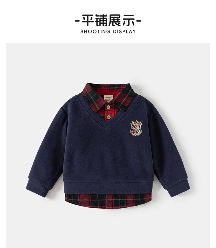 Fashion Boys Shirts Sweatshirts Turndown Collar Kids Tops Outfits Long Sleeve Children's Clothes