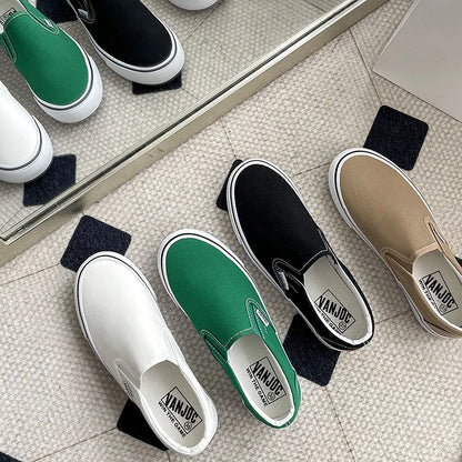 Women's Slip-On Canvas Shoes Summer 2026 Korean Style Student Flat Rubber Sole Wear-Resistant Low Cut Flat Heel Street Fashion