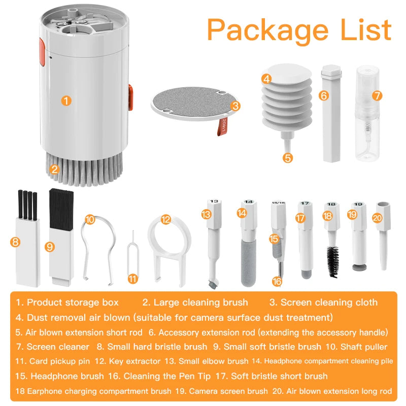 20 in 1 Cleaning Kit Computer Keyboard Cleaner Brush Earphones Cleaning Pen For Headset IPad Phone Cleaning Tools Keycap Puller
