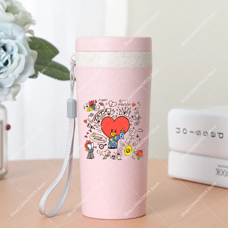 350ml BT21 Portable Water Bottle COOKY TATA RJ Cute Anime Leak-proof Plastic Drinking Cup Milk Coffee Juice Cup Drinkware Gift