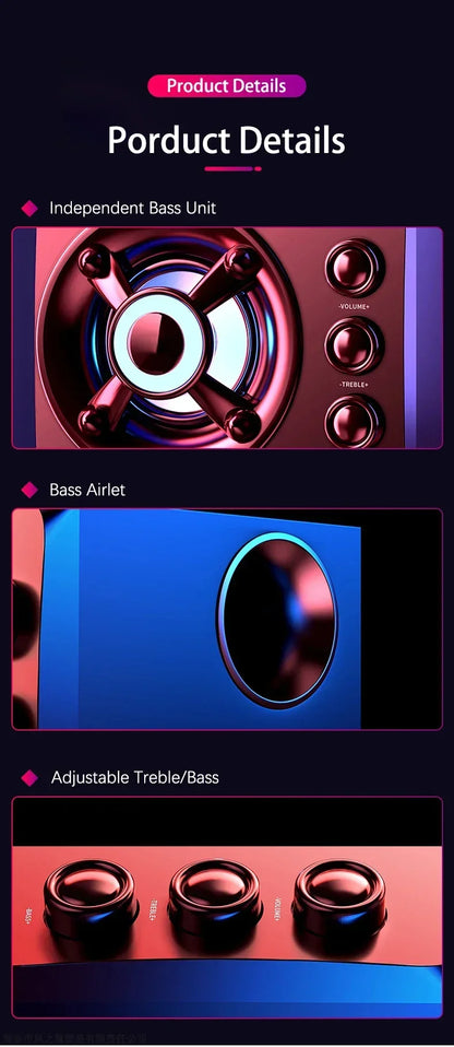 3D Hifi Stereo USB Active Bluetooth Speaker Computer Multimedia RGB Subwoofer AUX, USB, TF Suitable for TV, Computer Audio
