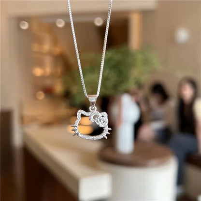 Collier Hello Kitty Sanrio, pendentif chaîne clavicule, bijou simple et élégant pour femme, blanc, tendance, cadeau pour amies et couples