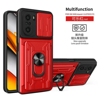 For xiaomi poco f3 case slide card camera armor phone case for pocophone little poco f3 f 3 pocof3 f3poco car holder back cover