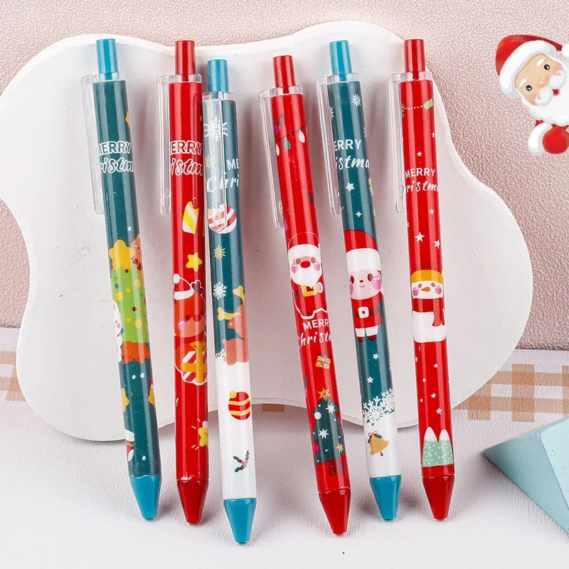 50Pcs/Lot Cute Christmas Press Gel Pens Cartoon Santa Claus Kawaii Christmas Gift Black Ink Pen Student School Office Supplies