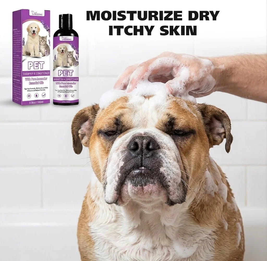 Pet Shampoo and Conditioner with Pure Lavender Essential Oils Tear Free Formula for Dogs andCats pH Balanced Gentle Groom 100ml