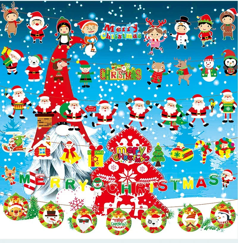Christmas Banner Tree Ornaments Merry Decoration for Home 2025 Santa Claus Pendant Xmas Gifts New Year 2026 Flag Party Pulling