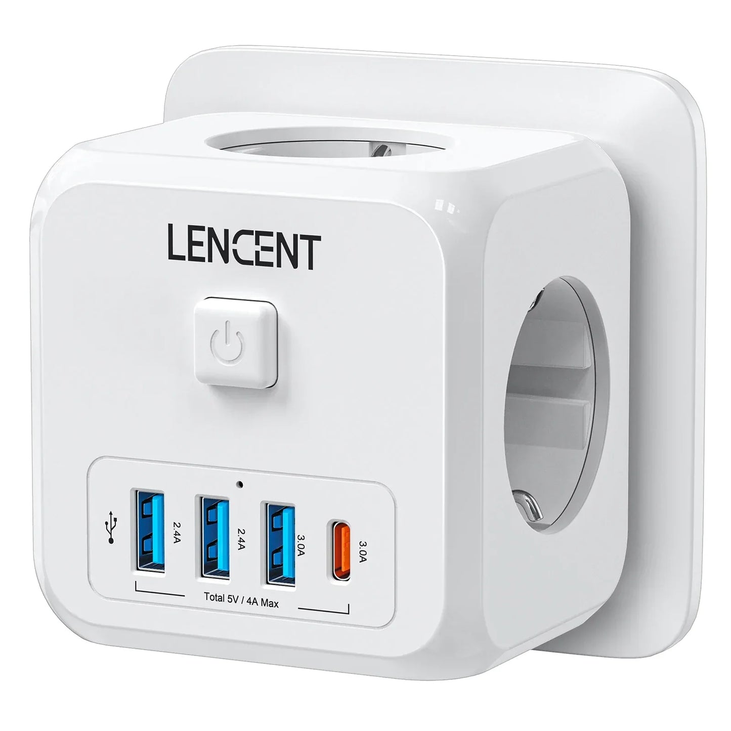 LENCENT Multi USB Wall Socket Cube with 3AC Outlets USB-A and Type C 7-in-1 Power Strip EU Plug Socket On/Off Switch for Home