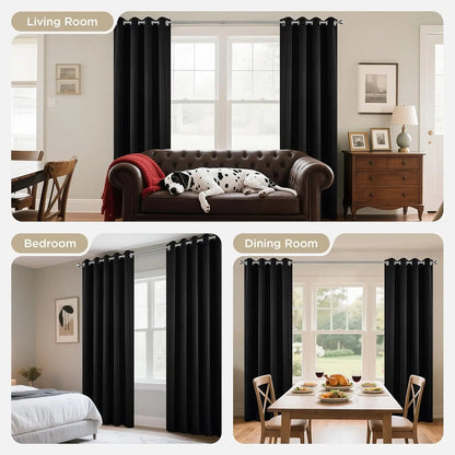 Blackout Thermal Curtains for Bedroom Drop Eyelet Curtains for Living Room Weave Textured Light Blocking Window Curtain Drapes