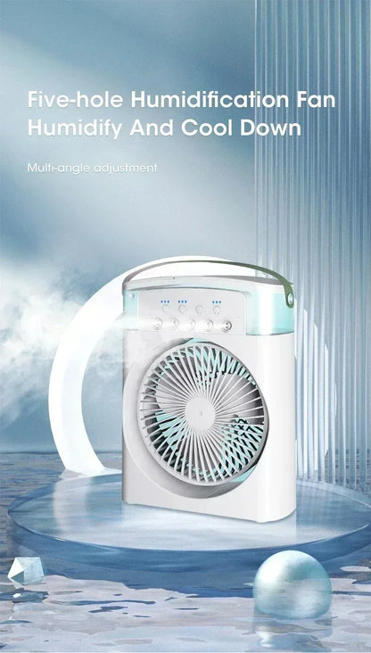 Portable Mini Evaporative Air Cooler Fan with 7 Color LED Light 1/2/3H Timer 3 Wind Modes and 3 Spray Settings for Desk