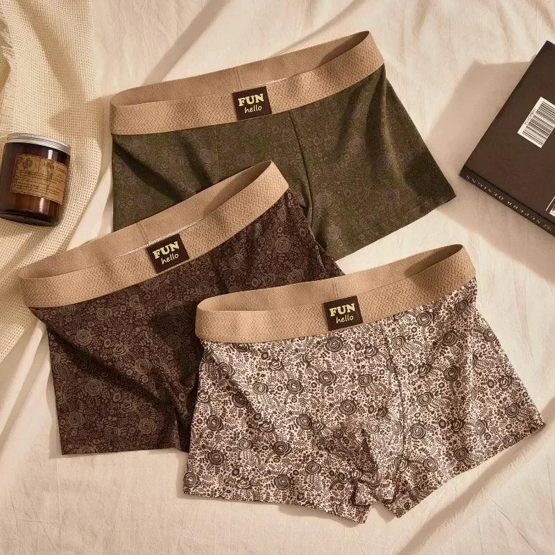 Men's Cotton Boxers Anti-Bacterial Rose Print Boxer Briefs Breathable Soft Underwear Comfortable Men's Innerwear