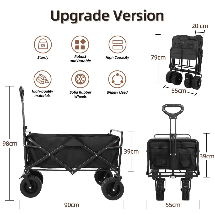 Heavy Duty Outdoor Folding Wagon Cart Large Capacity Collapsible Utility Wagon Trolley Portable Garden Beach Camping Equipment