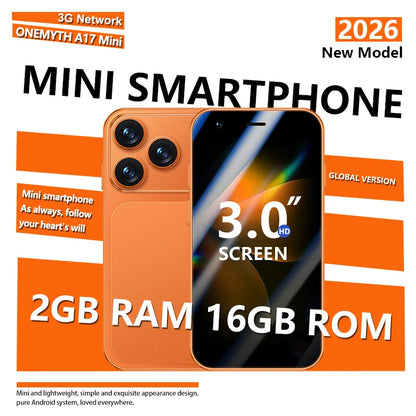 ONEMYTH A17 Mini 3.0 "Android smartphone 2GB+16GB 3G unlocked phone Google Play Store dual SIM card pocket backup small phone