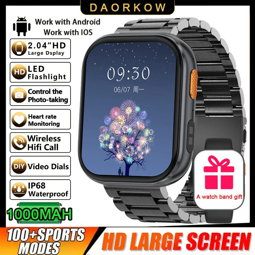2026 2.04-inch Ultra Smart Watch 1000mAh High Capacity Battery Outdoor Sports Fitness Health Monitoring Smartwatch For Men Women