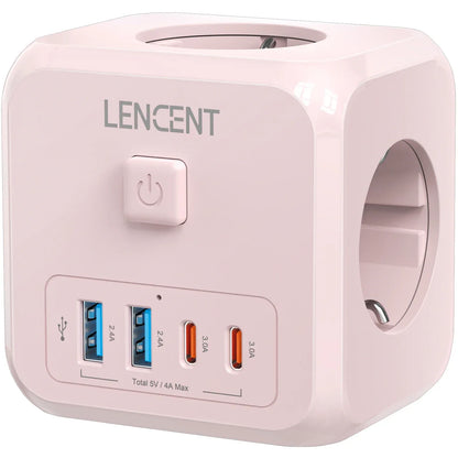 LENCENT Multi USB Wall Socket Cube with 3AC Outlets USB-A and Type C 7-in-1 Power Strip EU Plug Socket On/Off Switch for Home