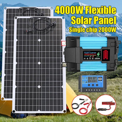 110V220V 6000W Flexible Solar Panel System Kit  12V Battery Charger Controller  Inverter Complete For Home Outdoor Capming