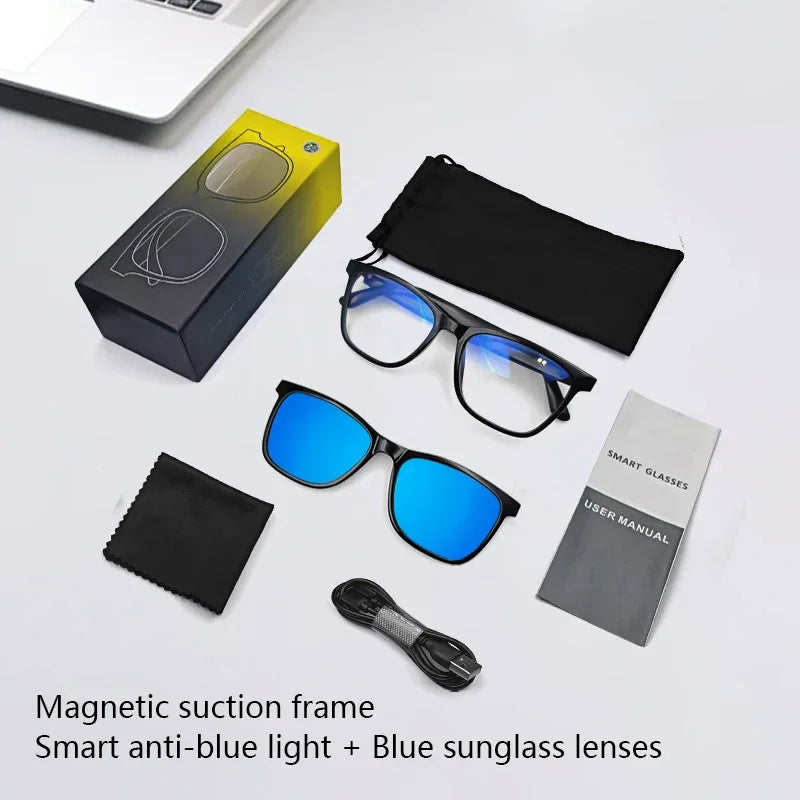 CLLOIO Bluetooth Smart Prescription Glasses Magnet Clip On Polarized Myopia Eyewear Anti Blue Light Progressive Reading Glasses