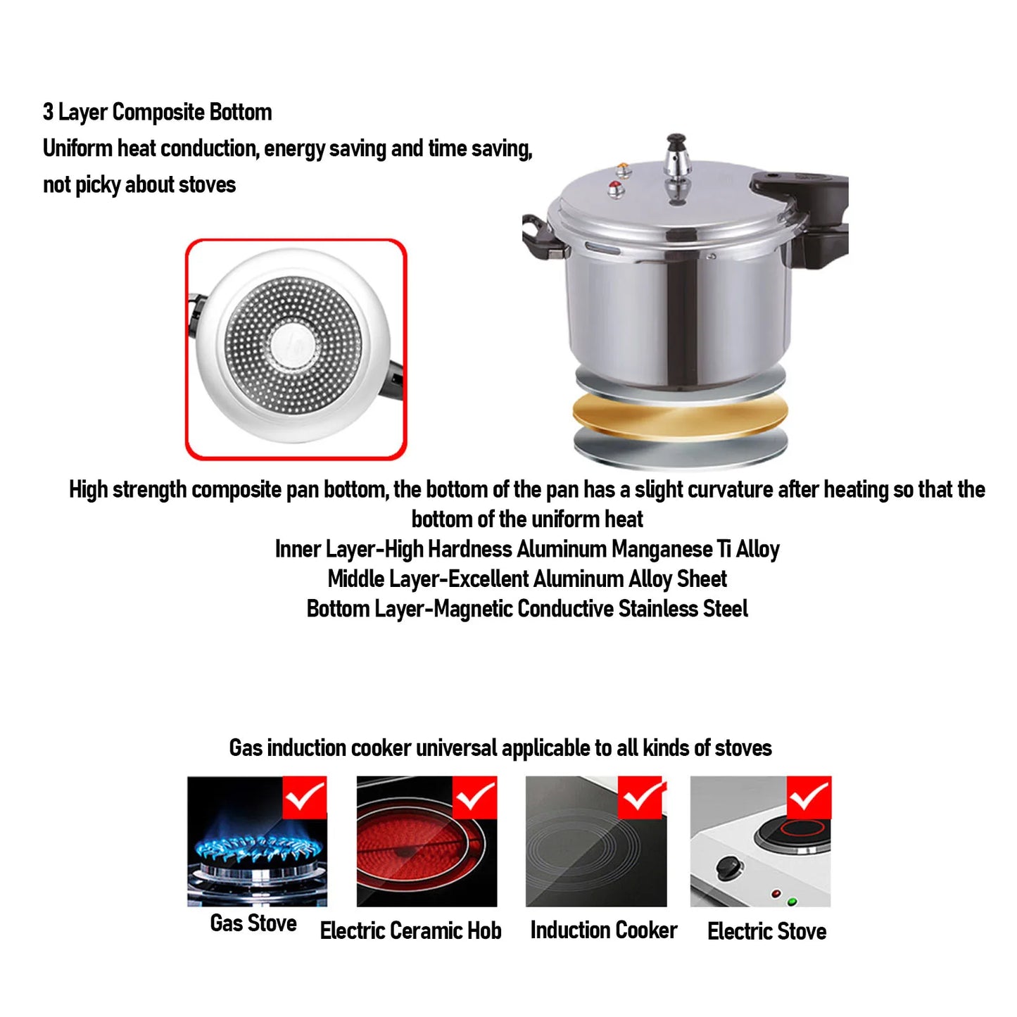 Pressure Cooker Aluminum Alloy Pressure Canning Pot Cooker Explosion Proof Large Capacity Fast Cooking Pot Kitchen Cookware