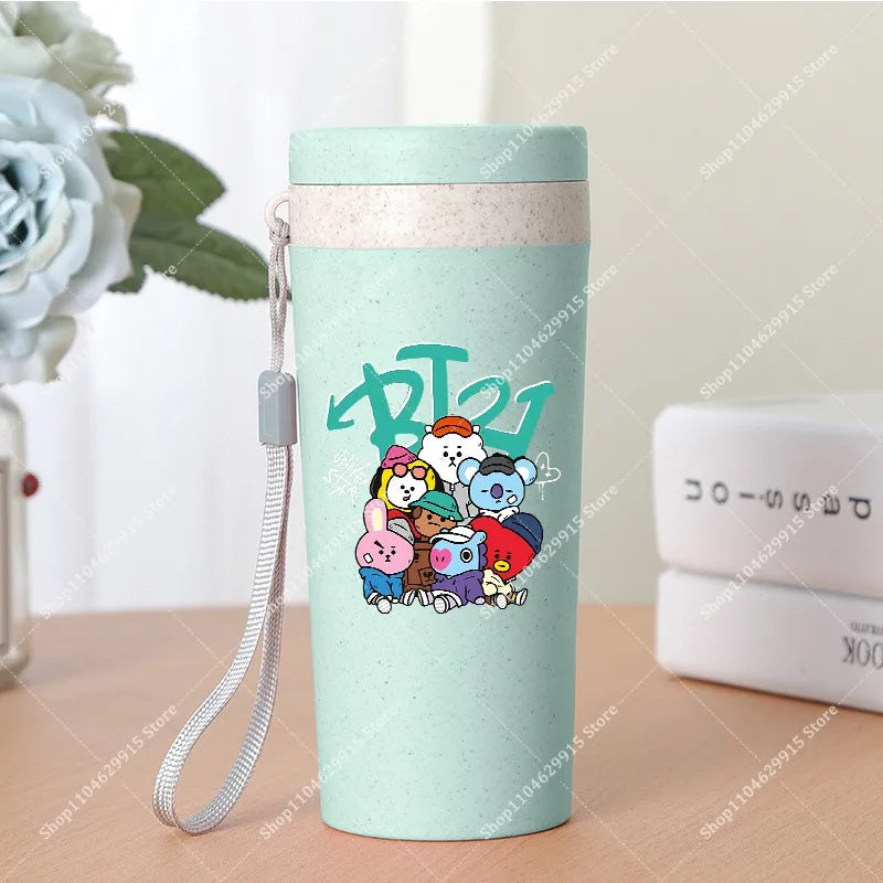350ml BT21 Portable Water Bottle COOKY TATA RJ Cute Anime Leak-proof Plastic Drinking Cup Milk Coffee Juice Cup Drinkware Gift