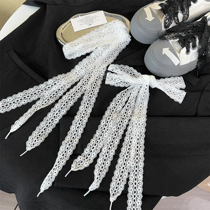 120cm Lace Shoelaces for Women Casual Shoes 3CM Width Flat Shoelace for Sneakers Black White Hollow Out Shoe Laces Accessorices