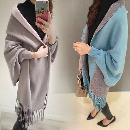 Autumn Winter Tassel Long Sweater Cardigans Casual Korean Long Sleeve Cloak Patchwork Knitwear Coats Outwaer LMFS-LM-8015