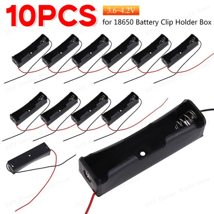 10PCS 1 Slots 18650 Power Bank Cases 1X 3.6V-4.2V 8650 Battery Holder Storage Box Case Battery Container With Wire Lead